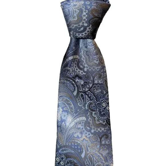 NEW w/o Tags Pronto Uomo Ombré Light Blue & Silver Floral Paisley 100% Silk 62" - Picture 2 of 6